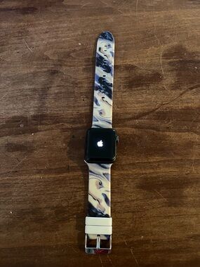 Apple Watch with White and Navy Marble Silicone Band
